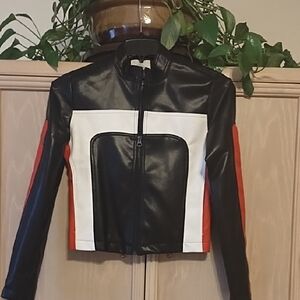 Stoosh Black, White, and Red Leather Jacket